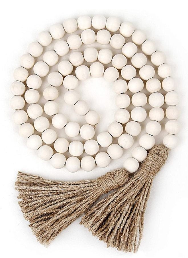 58in Farmhouse Beads Wood Bead Garland with Tassels Rustic Country Decor Prayer Boho Beads Big Wall Hanging Decor