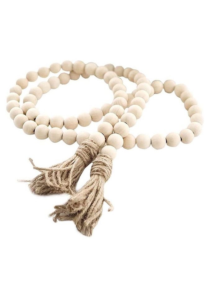 58in Farmhouse Beads Wood Bead Garland with Tassels Rustic Country Decor Prayer Boho Beads Big Wall Hanging Decor