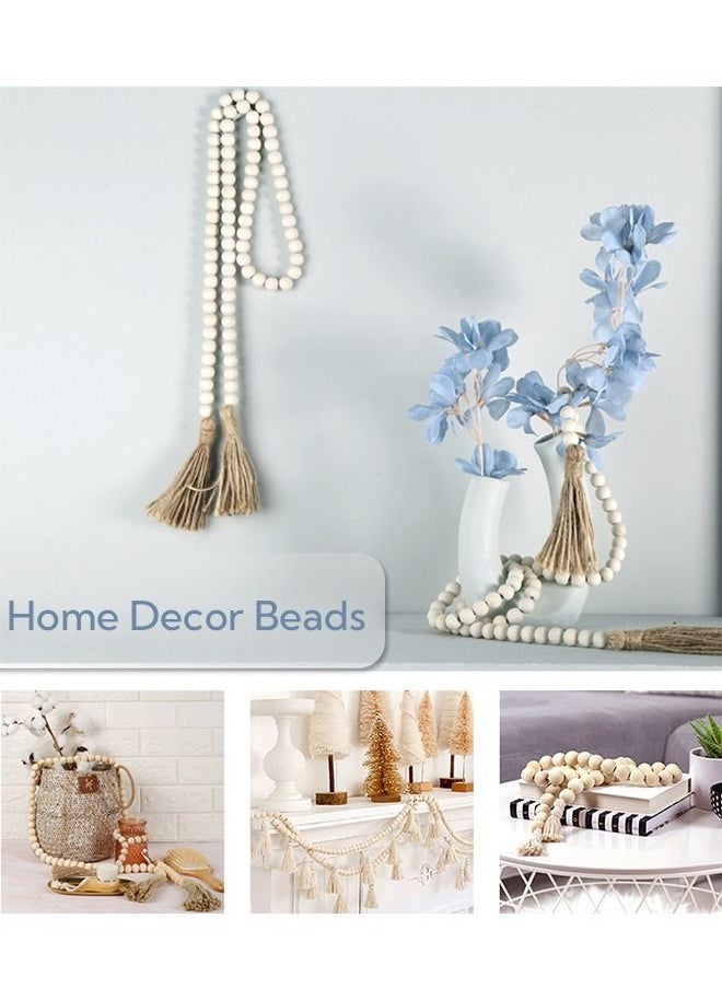 58in Farmhouse Beads Wood Bead Garland with Tassels Rustic Country Decor Prayer Boho Beads Big Wall Hanging Decor
