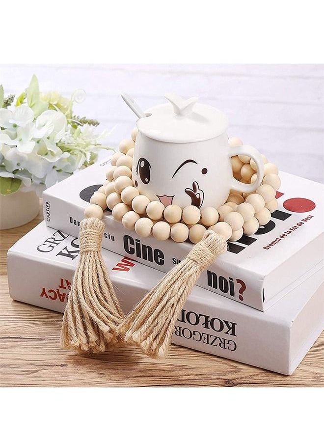 58in Farmhouse Beads Wood Bead Garland with Tassels Rustic Country Decor Prayer Boho Beads Big Wall Hanging Decor