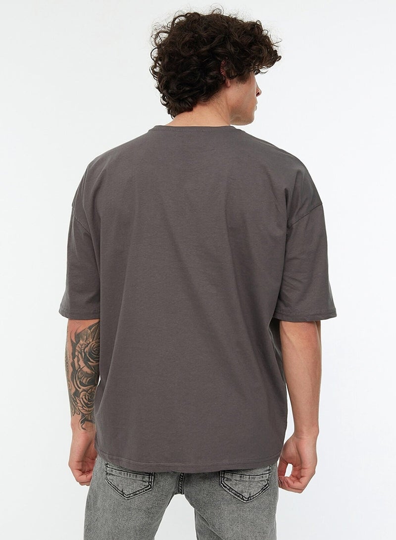 trendyol Anthracite Oversize/Wide Cut 100% Cotton Short Sleeve Basic T-Shirt Tmnss22Ts0318 - Image 2