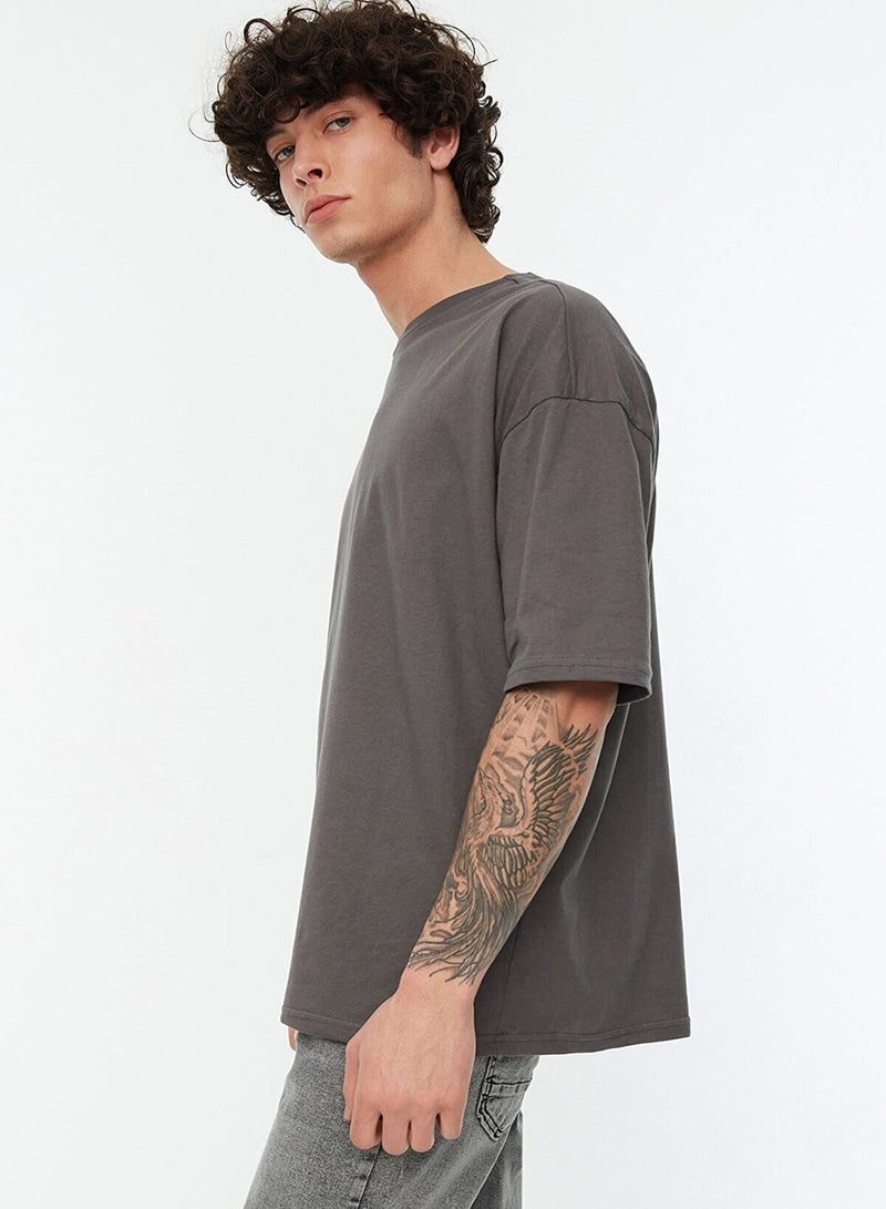 trendyol Anthracite Oversize/Wide Cut 100% Cotton Short Sleeve Basic T-Shirt Tmnss22Ts0318 - Image 3