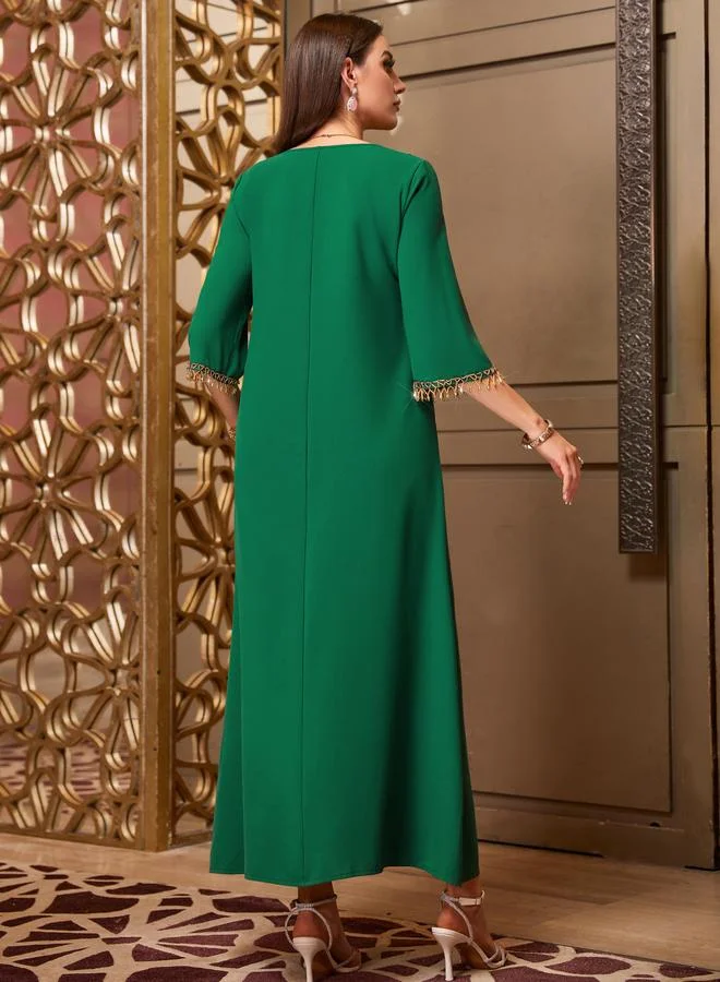 Take Two Take Two Embroidered Round Neck Jalabiya with 3/4 Sleeves