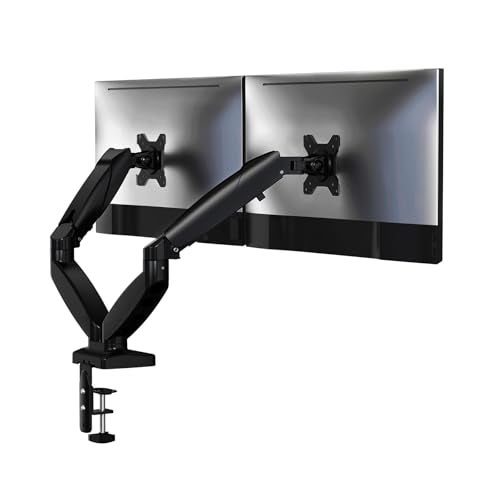 NSY Audio Dual Monitor Arm Stand - Holds 2 Computer Screens up to 32 Inches & 20 lbs Each, Pneumatic Height Adjustable Desk Mount with Articulating Swivel Arms, Full Motion VESA Bracket - Image 1