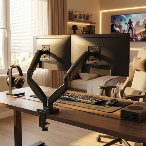 NSY Audio Dual Monitor Arm Stand - Holds 2 Computer Screens up to 32 Inches & 20 lbs Each, Pneumatic Height Adjustable Desk Mount with Articulating Swivel Arms, Full Motion VESA Bracket - Image 3