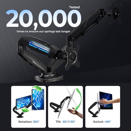 NSY Audio Dual Monitor Arm Stand - Holds 2 Computer Screens up to 32 Inches & 20 lbs Each, Pneumatic Height Adjustable Desk Mount with Articulating Swivel Arms, Full Motion VESA Bracket - Image 4