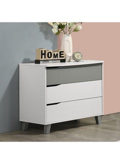 DANUBE HOME Genius 3 Drawers Kids Dresser Durable Vanity Table Without Mirror Young Dresser With Storage Modern Design Bedroom Furniture L78.3Xw42.6Xh71Cm-White+Grey  - Image 2