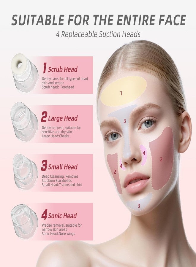 Blackhead Remover Pore Vacuum, Face Cleaner Extractor, 4 Suction Heads & 3 Adjustable Modes, USB Charging Interface, Blackhead Vacuum Kit for Women&Men(Pink) - Image 5