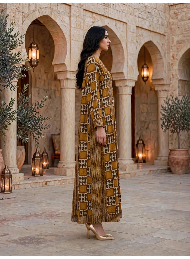IKKXA Embroidered Tiered Long-Sleeve Jalabiya IKTT10Yellow - Image 3
