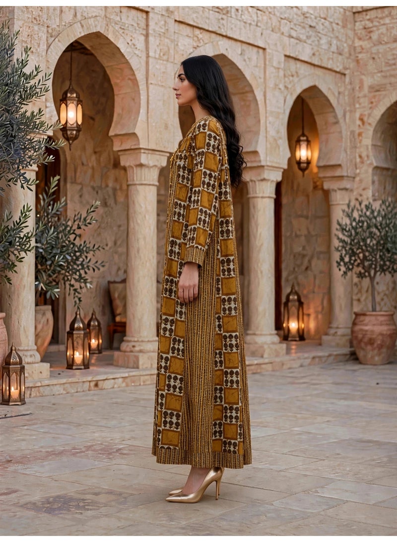 IKKXA Embroidered Tiered Long-Sleeve Jalabiya IKTT10Yellow - Image 4
