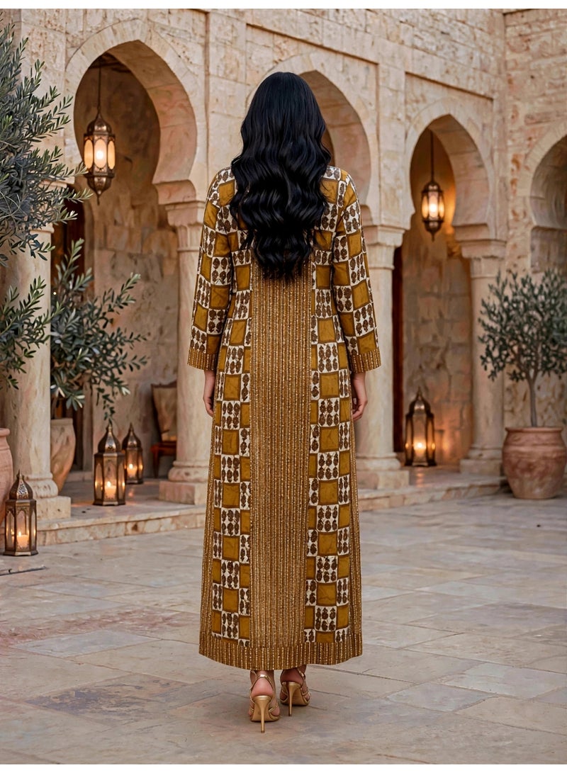 IKKXA Embroidered Tiered Long-Sleeve Jalabiya IKTT10Yellow - Image 5