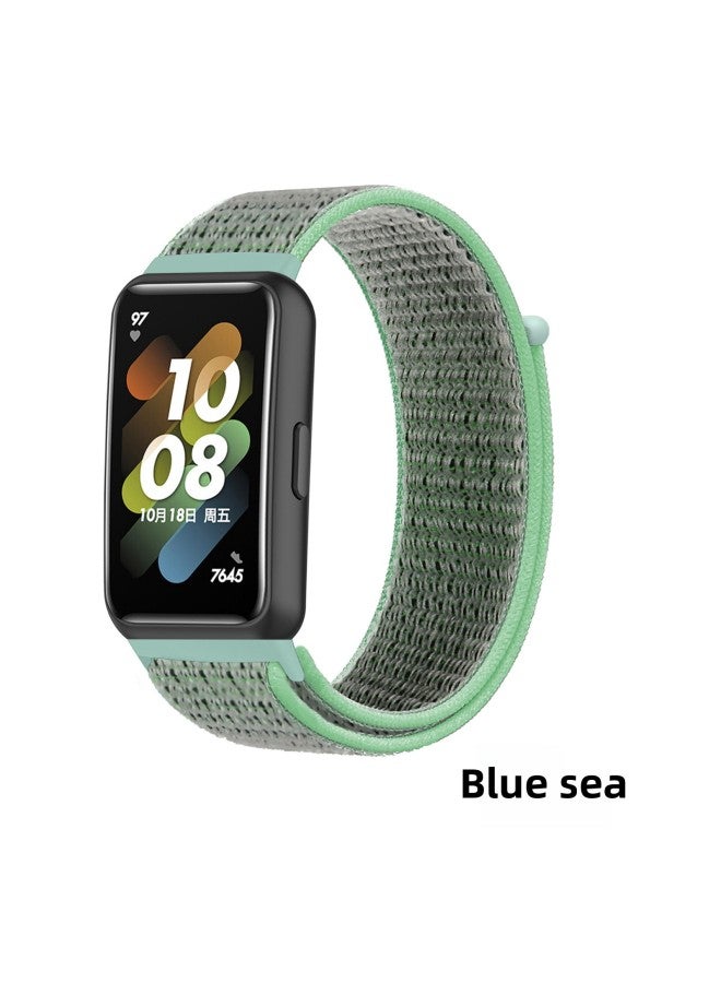For Huawei Band 7 Nylon Strap Magic Tape Loop Digital Watch Band Smart Wristband Accessory-Color:12# Blue Sea  - Image 1