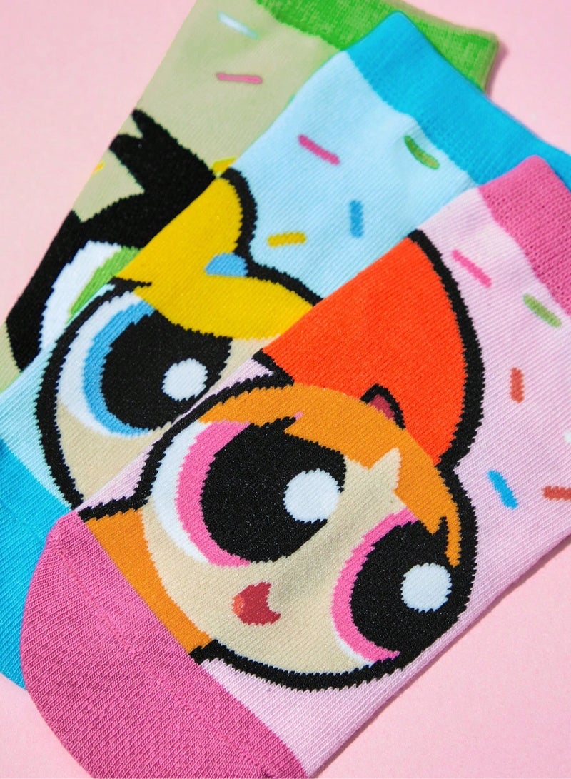 Socks for Girls 3 Pairs Powerpuff Girls Socks, Kids Ankle Socks for Girls Ages 8-9 Years, Cute Cartoon Everyday Socks - Image 2