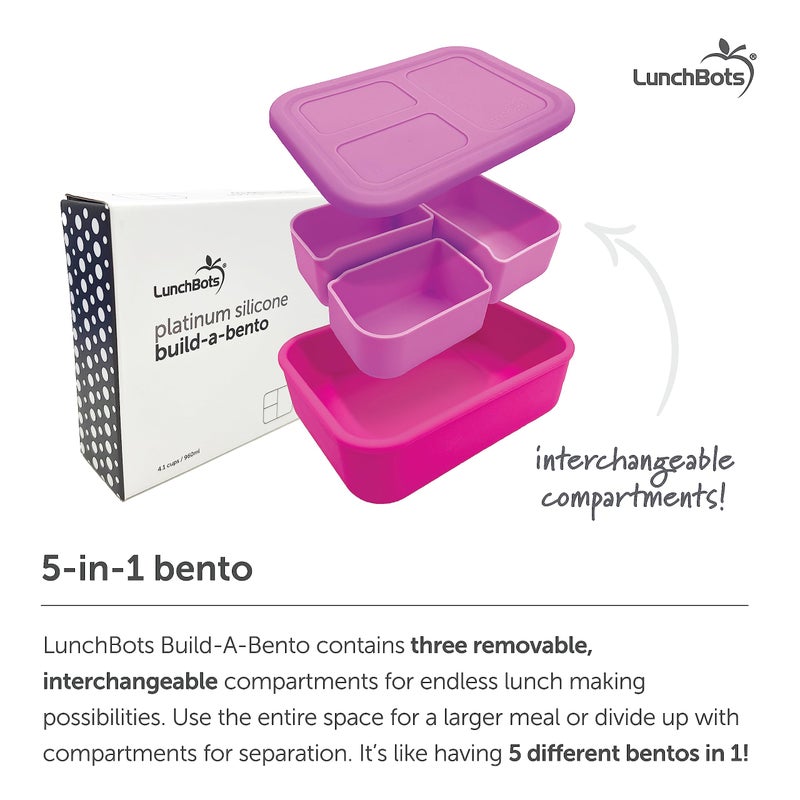 LunchBots بناء صندوق غداء بنتو، صندوق بنتو سيليكون للأطفال، حاوية غداء متعددة الأقسام، آمنة للاستخدام في الفرن وغسالة الصحون، خالية من BPA، 28 أونصة - أزرق فاتح - Image 5
