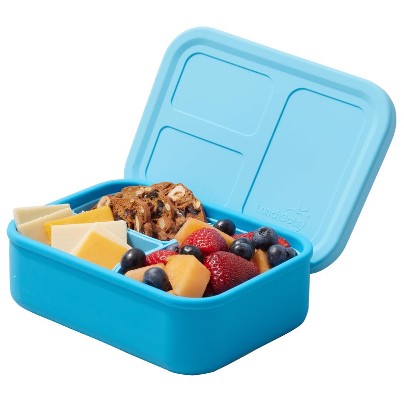 LunchBots بناء صندوق غداء بنتو، صندوق بنتو سيليكون للأطفال، حاوية غداء متعددة الأقسام، آمنة للاستخدام في الفرن وغسالة الصحون، خالية من BPA، 28 أونصة - أزرق فاتح - Image 1