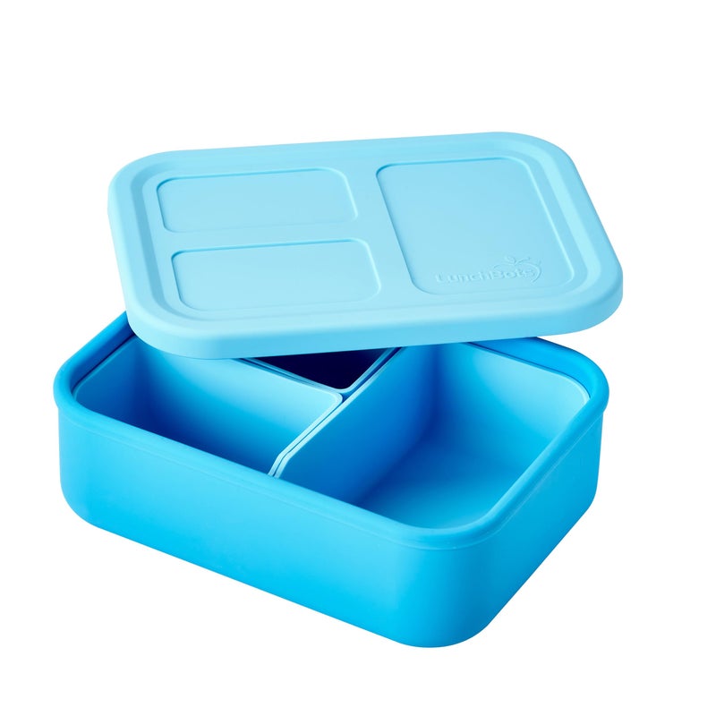 LunchBots بناء صندوق غداء بنتو، صندوق بنتو سيليكون للأطفال، حاوية غداء متعددة الأقسام، آمنة للاستخدام في الفرن وغسالة الصحون، خالية من BPA، 28 أونصة - أزرق فاتح - Image 2