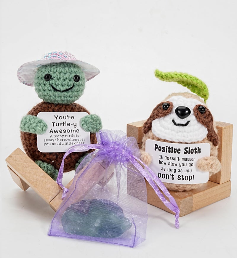 Poscrochet 2 Pack Positive Crochet Animals Birthday Gifts for Women Men Includes Motivational Cards and a Wooden Base Cute Small Gift for Son Mom Dad Daughter Sister Friend Coworkers - Image 2