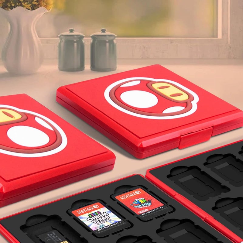 حقيبة بطاقات ألعاب لجهاز Nintendo Switch، حامل بطاقات ألعاب محمول، حقيبة تخزين بغلاف صلب، منظم بطاقات Switch بسعة كبيرة مع 12 فتحة للبطاقات (أحمر R) - Image 5