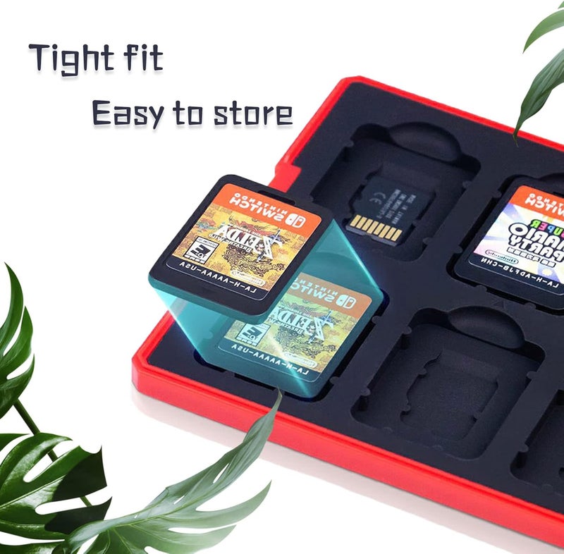 حقيبة بطاقات ألعاب لجهاز Nintendo Switch، حامل بطاقات ألعاب محمول، حقيبة تخزين بغلاف صلب، منظم بطاقات Switch بسعة كبيرة مع 12 فتحة للبطاقات (أحمر R) - Image 3