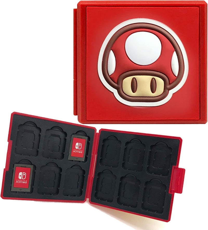حقيبة بطاقات ألعاب لجهاز Nintendo Switch، حامل بطاقات ألعاب محمول، حقيبة تخزين بغلاف صلب، منظم بطاقات Switch بسعة كبيرة مع 12 فتحة للبطاقات (أحمر R) - Image 1