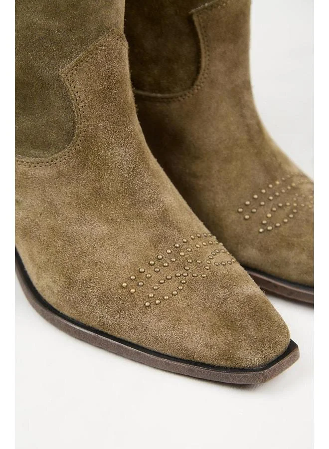 Manijero  (Gona) Women's Genuine Leather Front‑Threaded Cowboy Special Distressed Khaki Boot. for Women | Best Price UAE