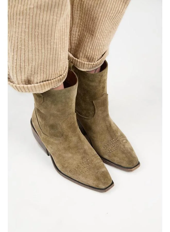 Manijero  (Gona) Women's Genuine Leather Front‑Threaded Cowboy Special Distressed Khaki Boot. for Women | Best Price UAE
