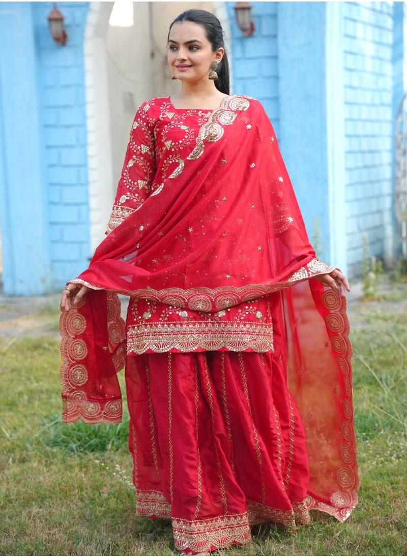 Super Asian Designer Embroidered Rangoli Silk Suit with sequence embroidered work  - Image 4