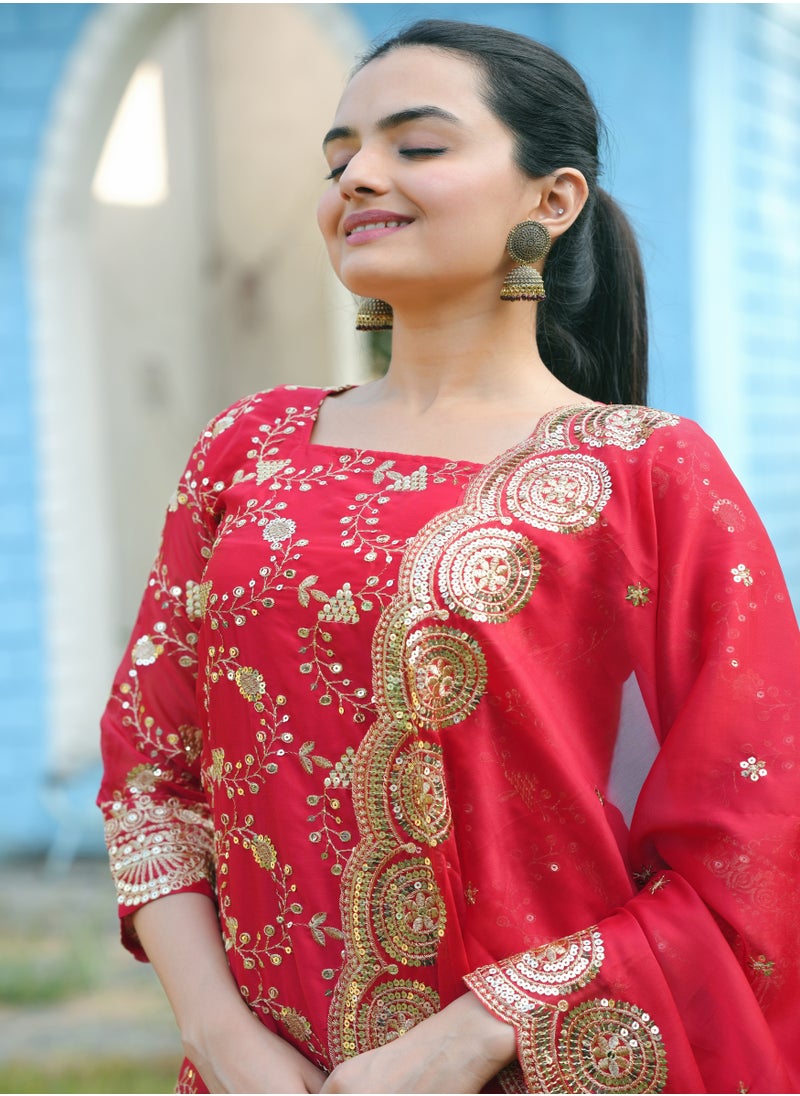 Super Asian Designer Embroidered Rangoli Silk Suit with sequence embroidered work  - Image 1