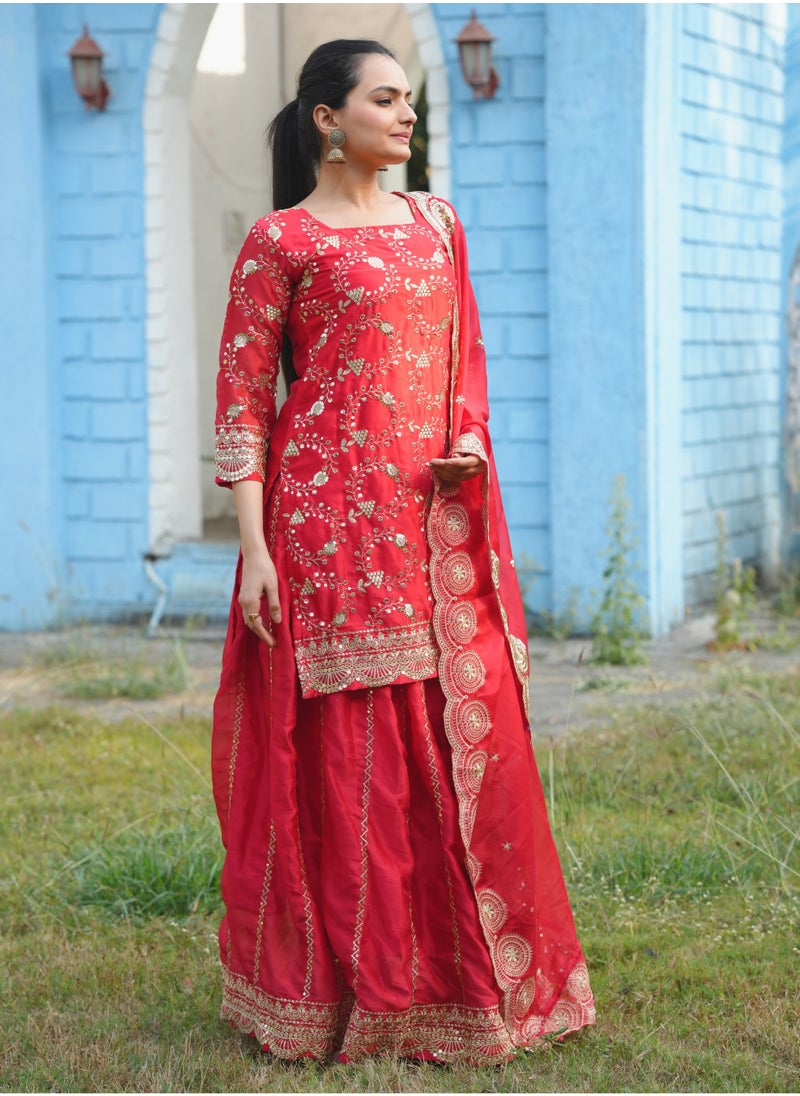 Super Asian Designer Embroidered Rangoli Silk Suit with sequence embroidered work  - Image 3