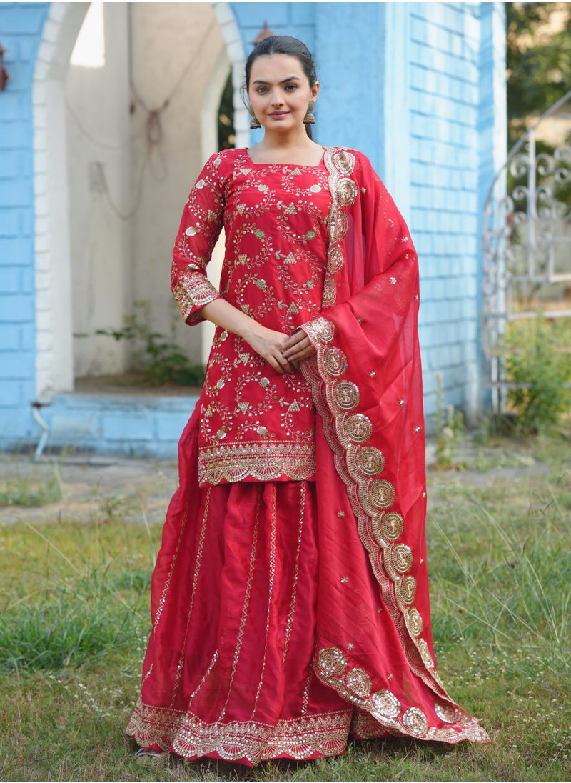 Super Asian Designer Embroidered Rangoli Silk Suit with sequence embroidered work  - Image 2