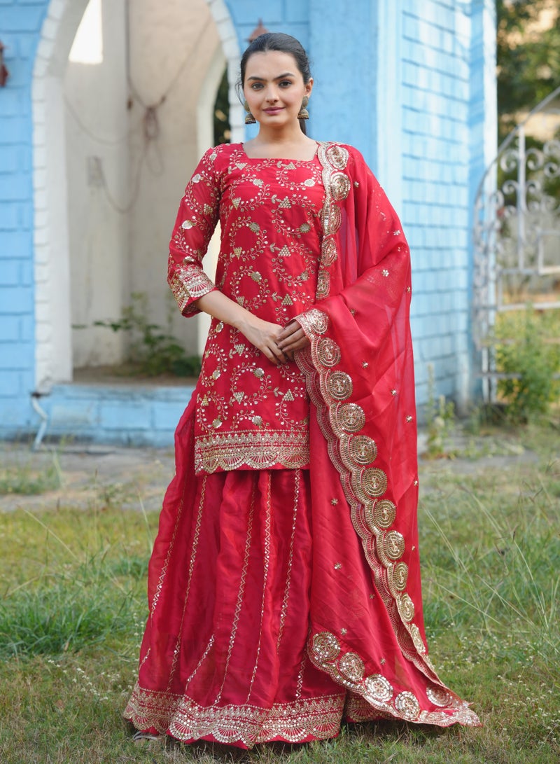 Super Asian Designer Embroidered Rangoli Silk Suit with sequence embroidered work - Image 1