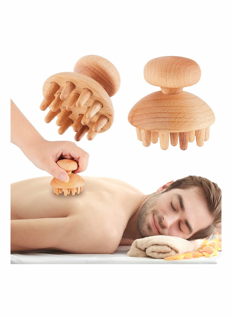 2 Pieces Wooden Therapy Mushroom Massager Set for Relaxation and Muscle Relief - Image 1