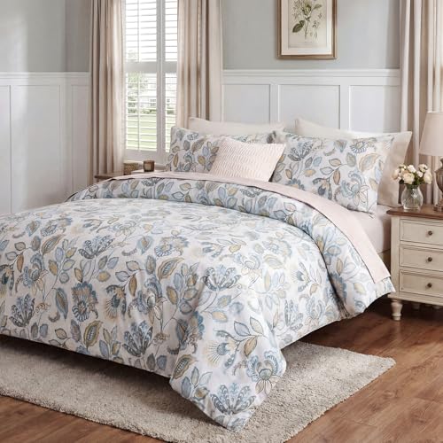 Cozaline Blue Floral Duvet Cover Queen Size 100% Cotton Botanical Coquette Comforter Cover 3 Pieces Soft & Breathable French Style Duvet Cover with Zipper Closure - Image 5