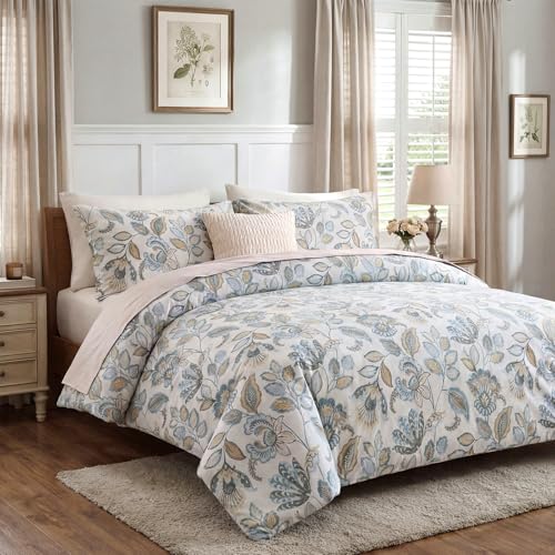 Cozaline Blue Floral Duvet Cover Queen Size 100% Cotton Botanical Coquette Comforter Cover 3 Pieces Soft & Breathable French Style Duvet Cover with Zipper Closure - Image 2
