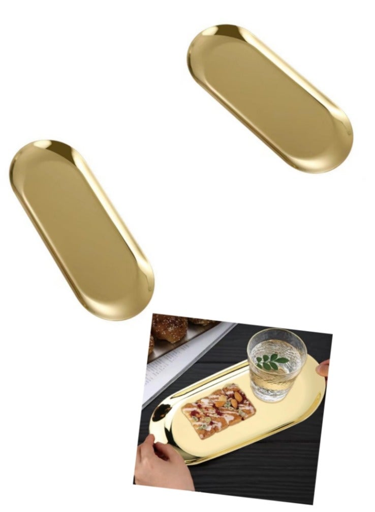 OASIS-TH 2 Packs Stainless Steel Dessert Plate Nut Fruit Cake Tray Snack Kitchen Plate Steak Kitchen Plate Dining Plate  - Image 1