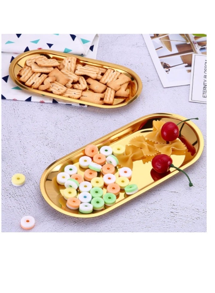 OASIS-TH 2 Packs Stainless Steel Dessert Plate Nut Fruit Cake Tray Snack Kitchen Plate Steak Kitchen Plate Dining Plate  - Image 2