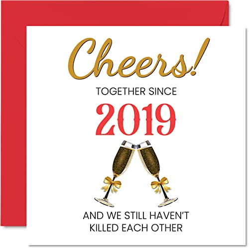 Stuff4 Funny Fruit & Flowers Anniversary Card for Husband Wife - Together Since 2019 - Happy 4th Wedding Anniversary Cards for Partner, I Love You Gifts, 145mm x 145mm Greeting Cards for Fourth Anniversaries - Image 1
