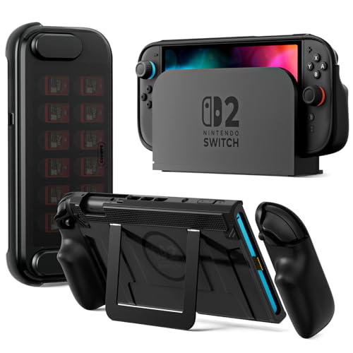 COOWPS P2 Latest Upgrade Dockable Split Protective Case for Nintendo Switch 2, with Ergonomic Grip, Magnetic Ring & Stable Kickstand, Hard Shell Full Protection Travel Front Cover 12 Game Card Slots - Image 1