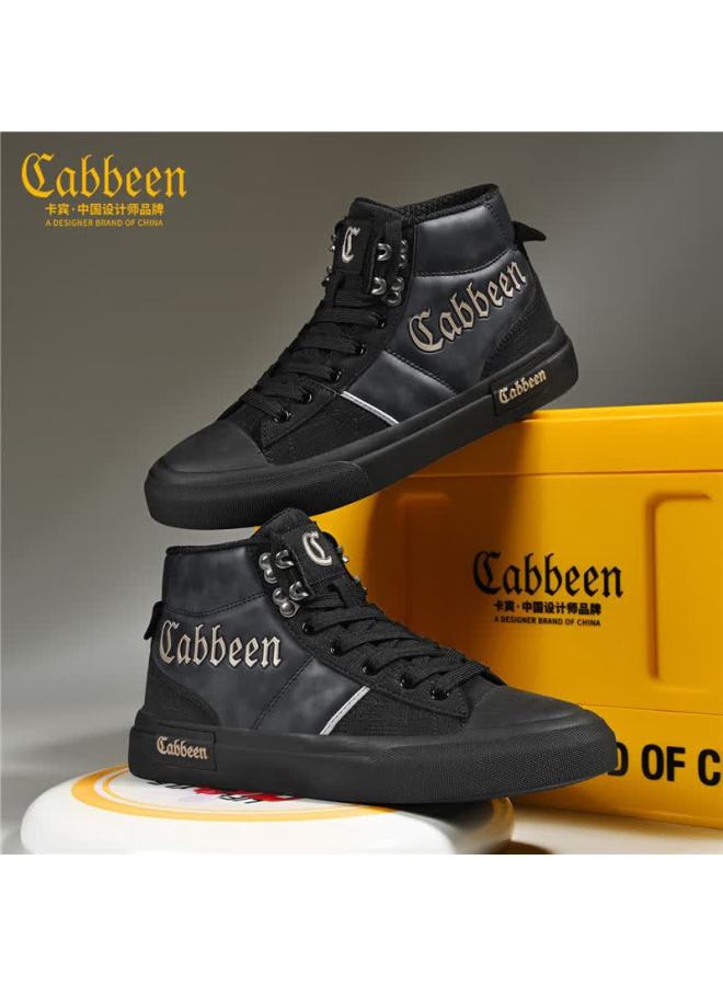 Cabbeen Men's Shoes New Trendy Casual Retro Non-slip Skate Shoes Premium Niche Coal Black Size 38