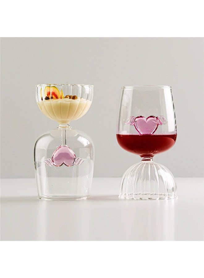 Heart Shaped Crystal Wine Glasses Gift Set of 2, Unique Cocktail Champagne Red Wine Drinking Glasses with Gift Box for Couples Engagement Wedding Anniversary Birthday Valentines(350 ml)  - Image 3