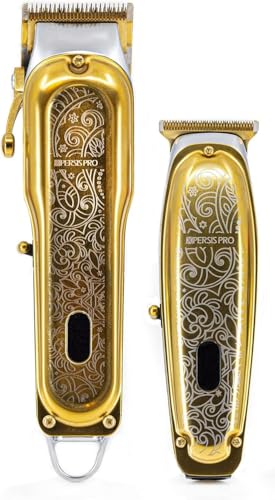 XPERSIS PRO X-1988 Combo Pack All Metal Cordless Hair Clipper + Hair Trimmer Super Heavy Duty Barber & Stylist Pro Edition + Extra Blades + Extra 4 Clipper Guards (Gold) - Image 1