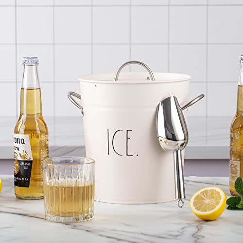 Rae Dunn Ice Bucket with Scoop - Stainless Steel Bucket with Handle, Lid and Ice Scooper - 4 Qt. Storage Bin for Ice Cubes for Bars, Parties, Backyard Barbeques, Picnics, and Camping (White) - Image 5