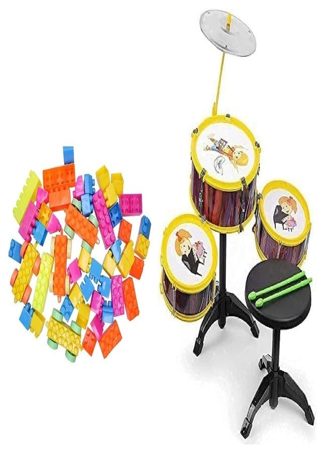 AASA Drum Set with 3 Musical Drums 2 Drum Sticks and 1 Band Stand Music Toy for Kids (Multicolor, Age 3-6 Years) - Image 1