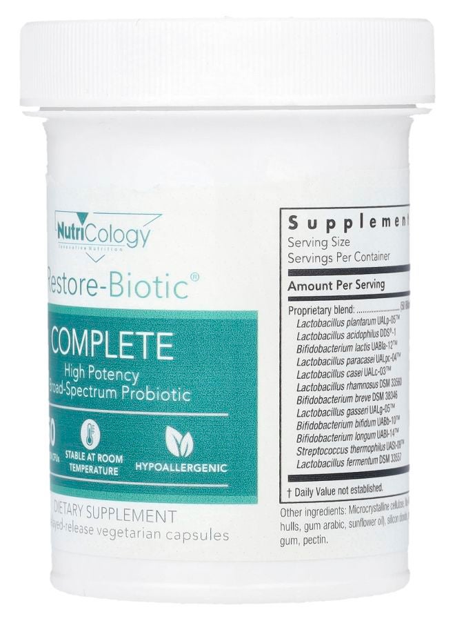 Nutricology Restore-Biotic® Complete 50 Billion CFUs 60 Delayed-Release Vegetarian Capsules - Image 2