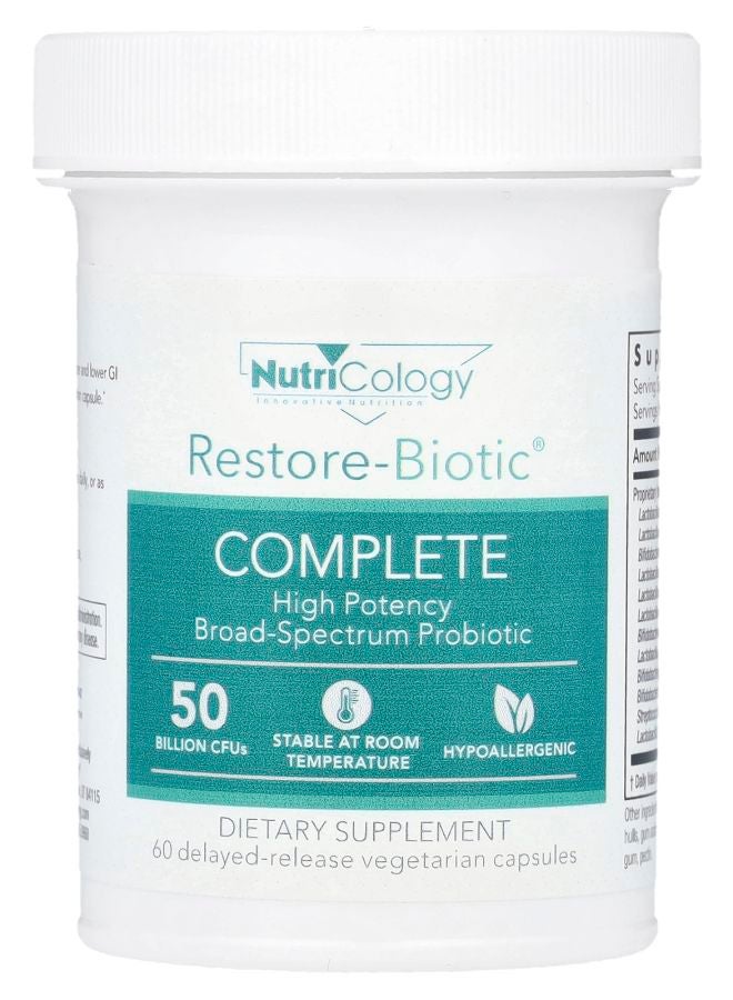 Nutricology Restore-Biotic® Complete 50 Billion CFUs 60 Delayed-Release Vegetarian Capsules - Image 1