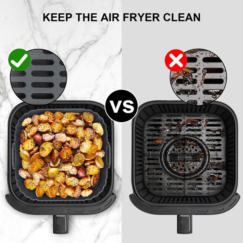 PINTAUR Square Silicone Air Fryer Liners 2 Pack, Compatible with Ninja AF141 181, 8.5 Inch Air Fryer Liners for COSORI 5-6.5 QT, Reusable Silicone Basket, Air Fryer Accessories - Image 3