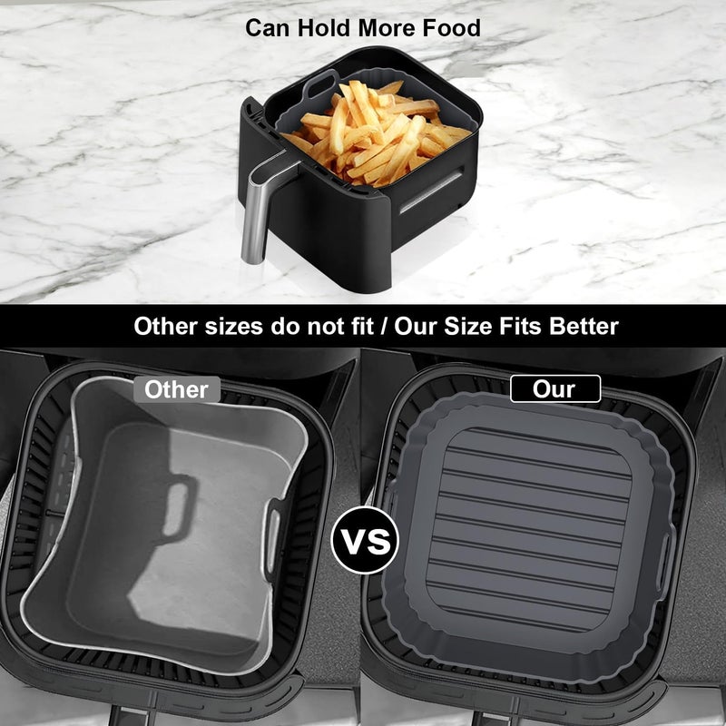PINTAUR Square Silicone Air Fryer Liners 2 Pack, Compatible with Ninja AF141 181, 8.5 Inch Air Fryer Liners for COSORI 5-6.5 QT, Reusable Silicone Basket, Air Fryer Accessories - Image 5