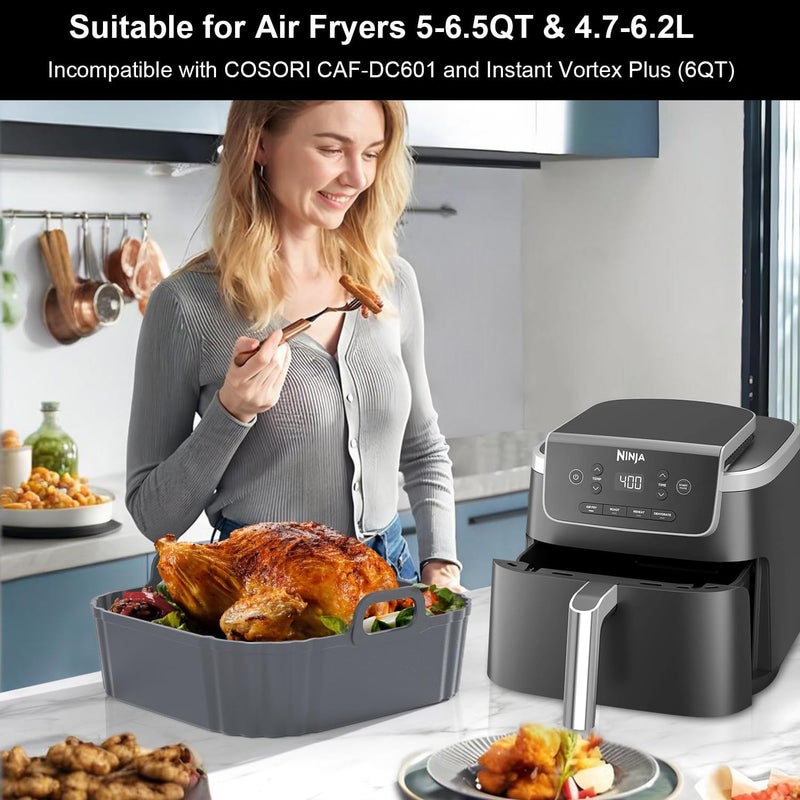 PINTAUR Square Silicone Air Fryer Liners 2 Pack, Compatible with Ninja AF141 181, 8.5 Inch Air Fryer Liners for COSORI 5-6.5 QT, Reusable Silicone Basket, Air Fryer Accessories - Image 4