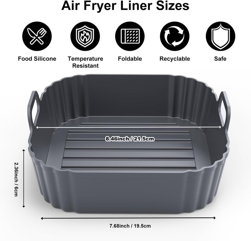 PINTAUR Square Silicone Air Fryer Liners 2 Pack, Compatible with Ninja AF141 181, 8.5 Inch Air Fryer Liners for COSORI 5-6.5 QT, Reusable Silicone Basket, Air Fryer Accessories - Image 2