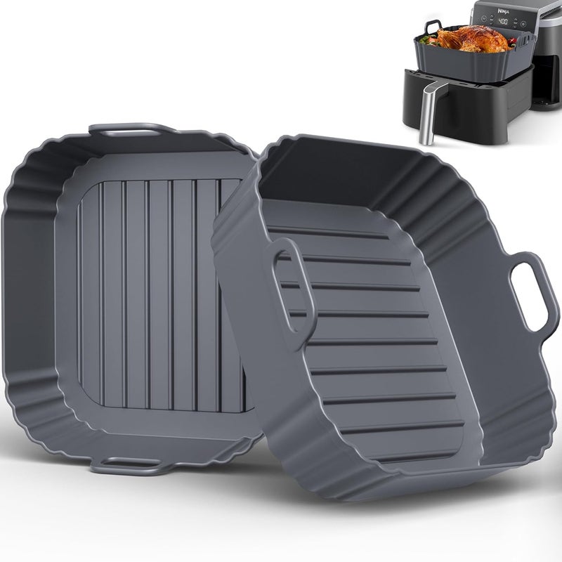 PINTAUR Square Silicone Air Fryer Liners 2 Pack, Compatible with Ninja AF141 181, 8.5 Inch Air Fryer Liners for COSORI 5-6.5 QT, Reusable Silicone Basket, Air Fryer Accessories - Image 1